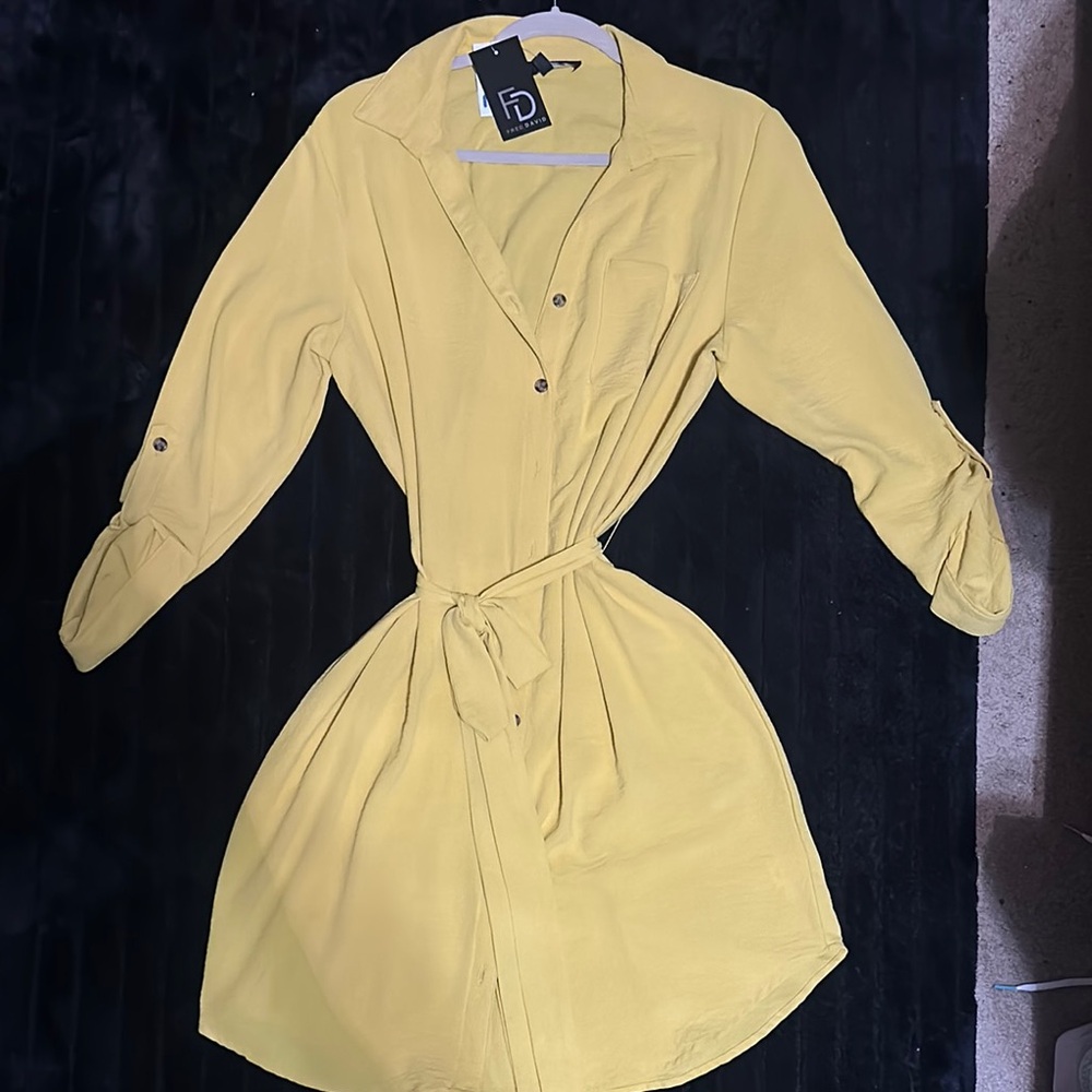 Fred David Yellow Midi Shirt Dress